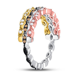 Tri - Tone Gold Convertible Diamond Stackable Band - Splendid Jewellery