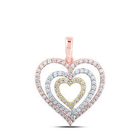 Tri - Tone Gold Diamond Nested Heart Pendant: A Mesmerizing Symbol of Love and Elegance - Splendid Jewellery