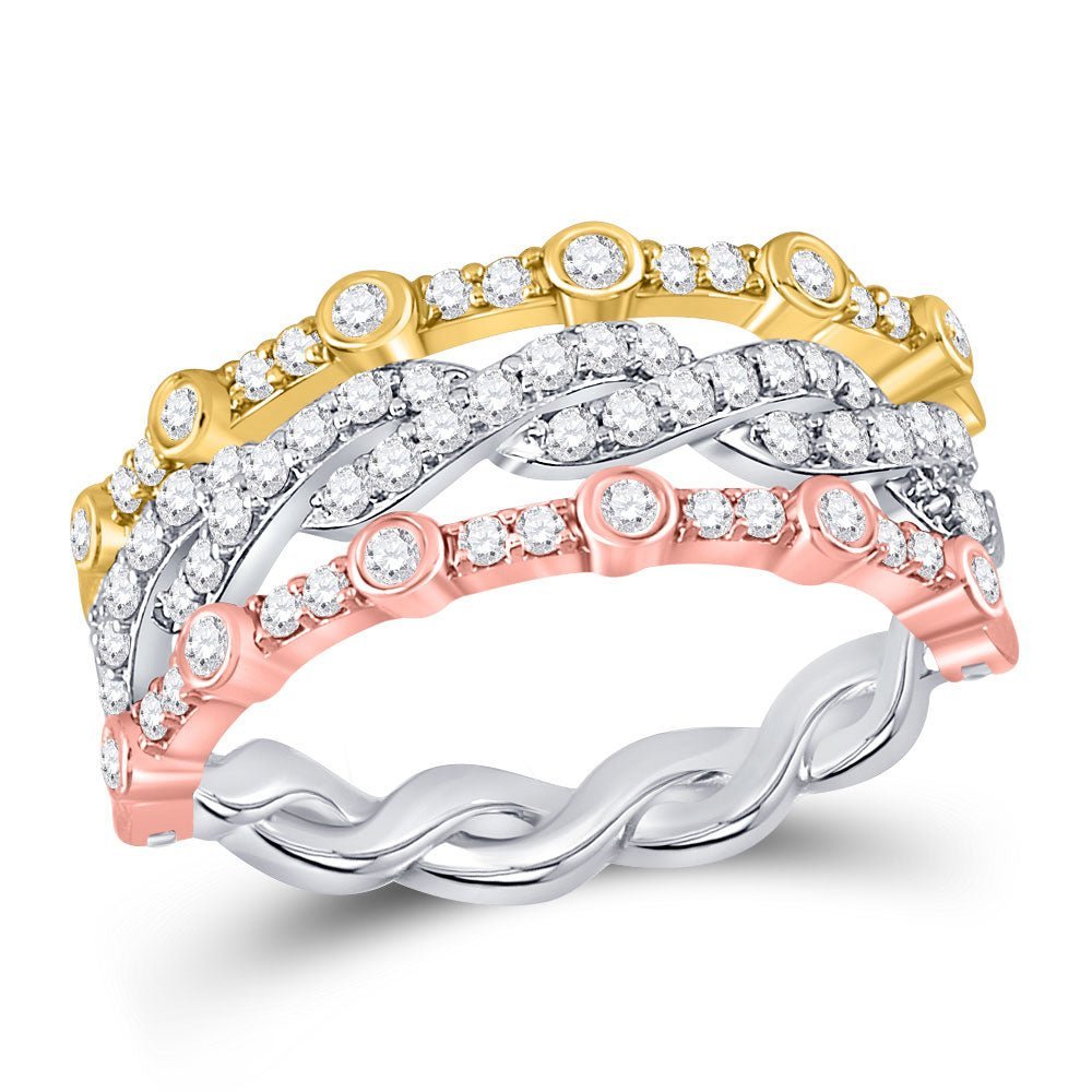 Tri - Tone Gold Diamond Stacking Band - 5/8 Cttw - Splendid Jewellery