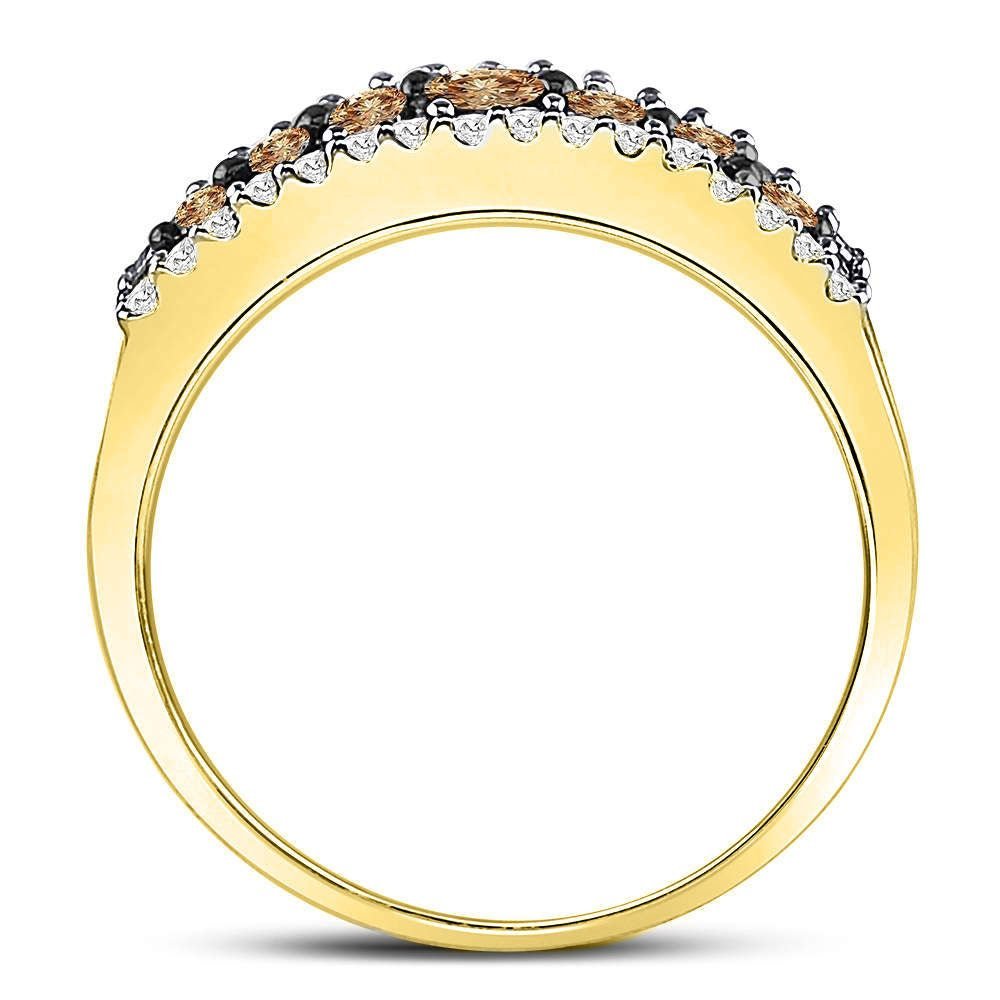 Triple Row Brown and White Diamond Band | 10kt Yellow Gold Women's Ring 1/2 Cttw - Splendid Jewellery