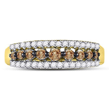 Load image into Gallery viewer, Triple Row Brown and White Diamond Band | 10kt Yellow Gold Women&#39;s Ring 1/2 Cttw Front View from Splendid Jewellery