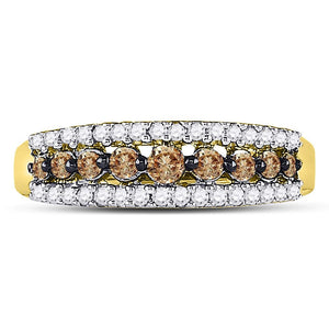 Triple Row Brown and White Diamond Band | 10kt Yellow Gold Women's Ring 1/2 Cttw - Splendid Jewellery