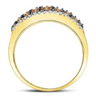 Triple Row Brown and White Diamond Band | 10kt Yellow Gold Women's Ring 1/2 Cttw Side View from Splendid Jewellery