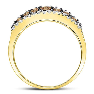 Triple Row Brown and White Diamond Band | 10kt Yellow Gold Women's Ring 1/2 Cttw - Splendid Jewellery