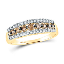 Load image into Gallery viewer, Triple Row Brown and White Diamond Band | 10kt Yellow Gold Women&#39;s Ring 1/2 Cttw Top View from Splendid Jewellery
