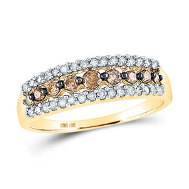 Triple Row Brown and White Diamond Band | 10kt Yellow Gold Women's Ring 1/2 Cttw Top View from Splendid Jewellery