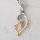 Triple-tone Diamond Heart & Love Symbol Pendant | Sterling Silver Womens Round Diamond Pendant 1/20 Cttw | Splendid Jewellery  Side View from Splendid Jewellery