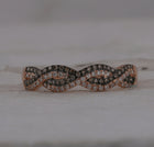 Twist of Elegance: 10kt Rose Gold Brown Diamond Twist Band Ring - Splendid Jewellery