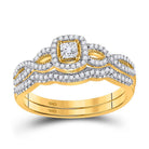 Twisted Brilliance: 10kt Yellow Gold Princess Diamond Wedding Ring Set - Splendid Jewellery
