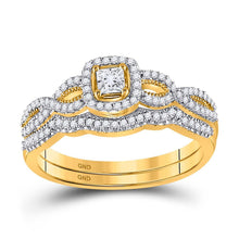 Load image into Gallery viewer, Twisted Brilliance: 10kt Yellow Gold Princess Diamond Wedding Ring Set - Splendid Jewellery
