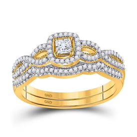 Twisted Brilliance: 10kt Yellow Gold Princess Diamond Wedding Ring Set - Splendid Jewellery