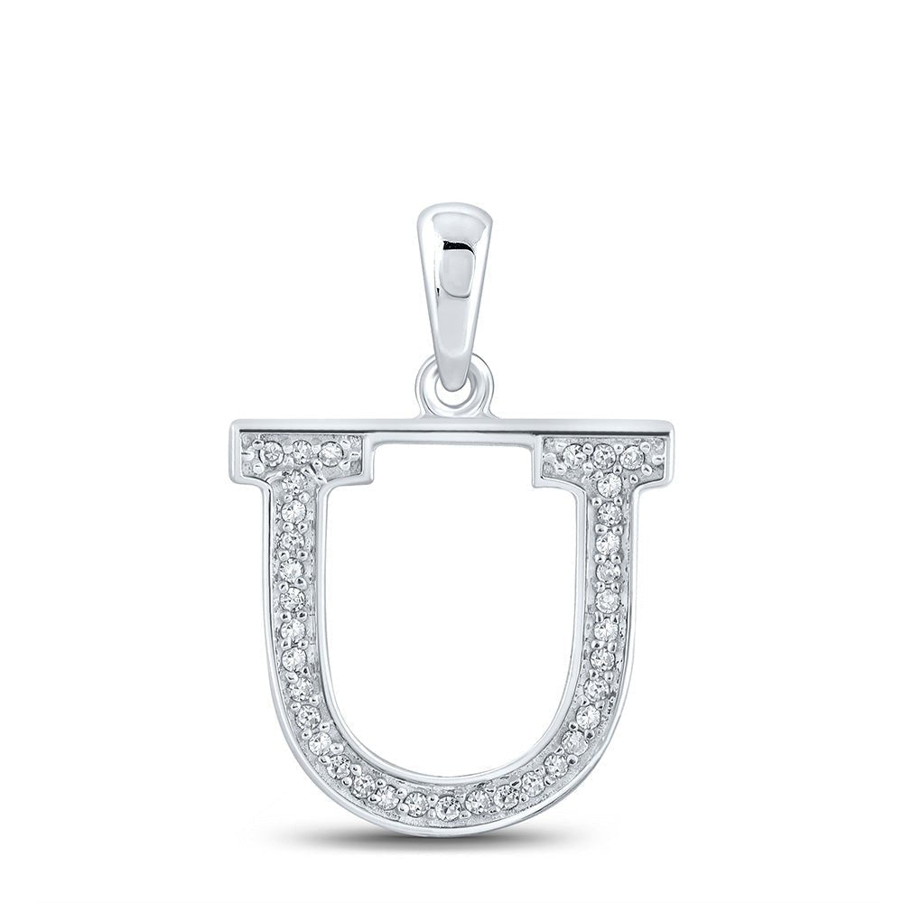 Utopia Diamond Initial & Letter Pendant | 10kt White Gold Womens Round Diamond Initial U Letter Pendant 1/12 Cttw | Splendid Jewellery - Splendid Jewellery