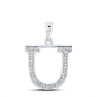 Utopia Diamond Initial & Letter Pendant | 10kt White Gold Womens Round Diamond Initial U Letter Pendant 1/12 Cttw | Splendid Jewellery - Splendid Jewellery