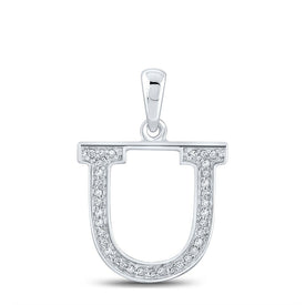 Utopia Diamond Initial & Letter Pendant | 10kt White Gold Womens Round Diamond Initial U Letter Pendant 1/12 Cttw | Splendid Jewellery - Splendid Jewellery