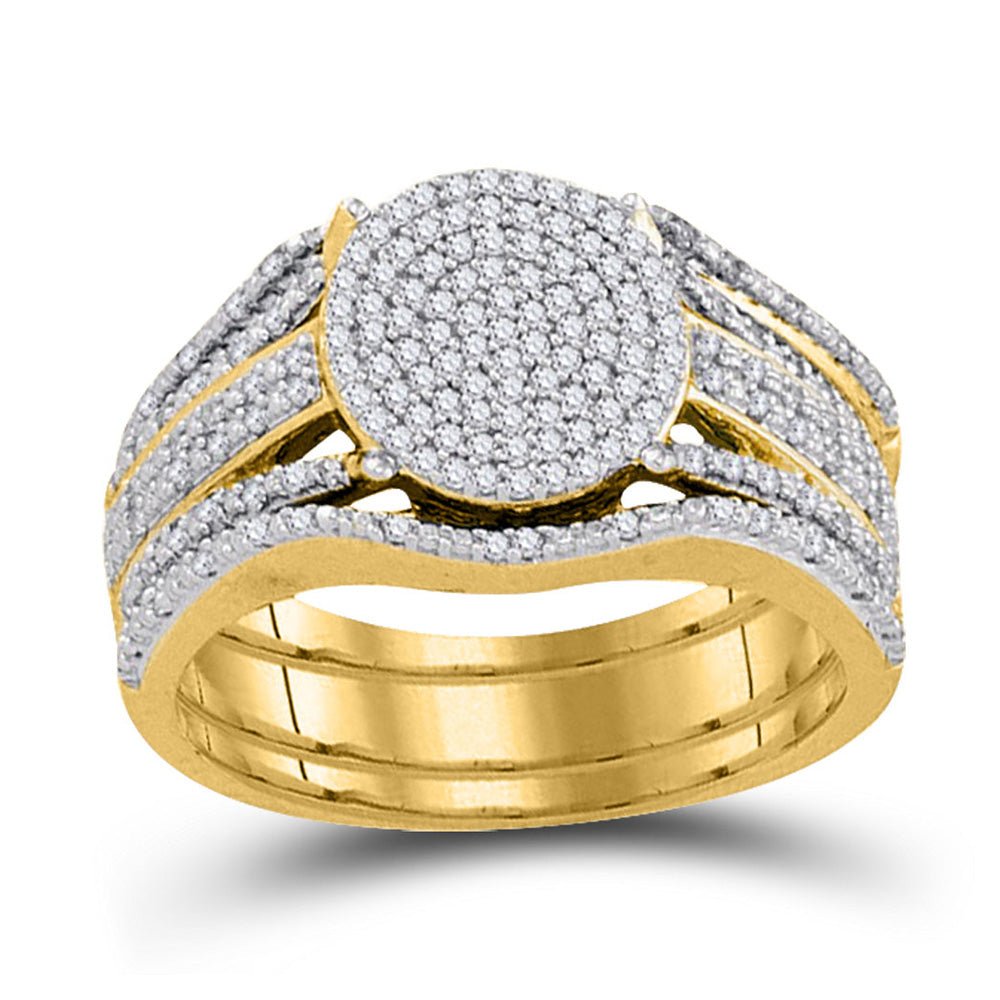 Wedding Collection | 10k Yellow Gold Round Diamond Cluster Bridal Wedding Ring Band Set 3/8 Cttw | Splendid Jewellery GND