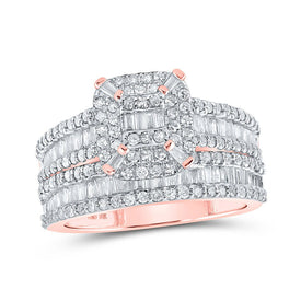 Romantic Radiance | 10kt Rose Gold Baguette Diamond Square Bridal Wedding Ring Band Set - Alternate view 1 from Splendid Jewellery