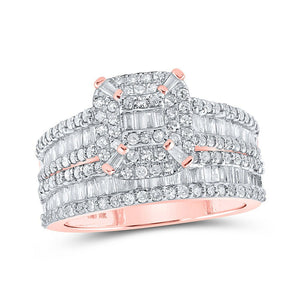 Wedding Collection | 10kt Rose Gold Baguette Diamond Square Bridal Wedding Ring Band Set 1-1/3 Cttw | Splendid Jewellery GND