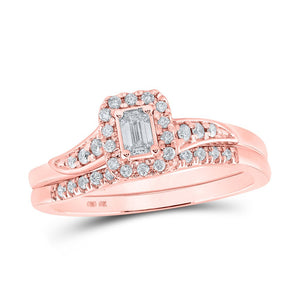 Wedding Collection | 10kt Rose Gold Emerald Diamond Halo Bridal Wedding Ring Band Set 1/3 Cttw | Splendid Jewellery GND