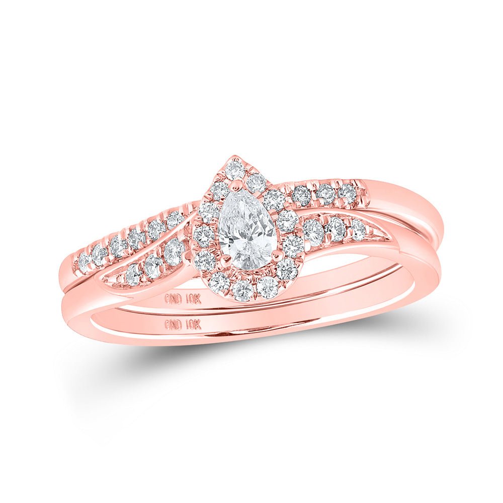 Wedding Collection | 10kt Rose Gold Pear Diamond Halo Bridal Wedding Ring Band Set 1/3 Cttw | Splendid Jewellery GND