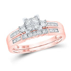 Splendid Jewellery 10kt Rose Gold Princess Diamond Bridal Wedding Ring Band Set - Alternate view 1 from Splendid Jewellery