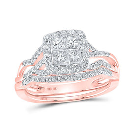 Radiant Rose Gold Princess Diamond Square Bridal Wedding Ring Band Set - Alternate view 1 from Splendid Jewellery
