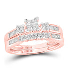 Enchanting Rose Gold Princess Diamond Square Bridal Wedding Ring Set - Alternate view 1 from Splendid Jewellery