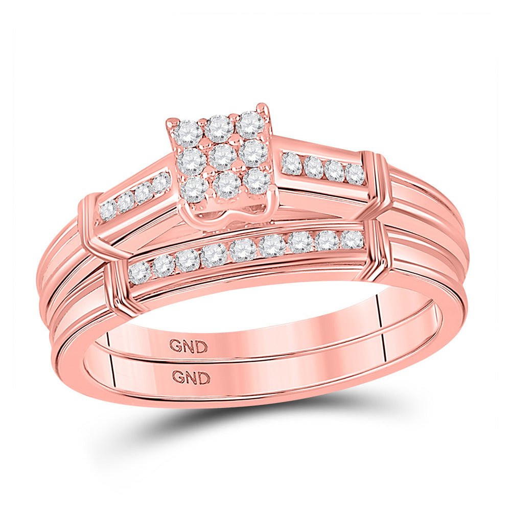 Wedding Collection | 10kt Rose Gold Round Diamond Bridal Wedding Ring Band Set 1/5 Cttw | Splendid Jewellery GND