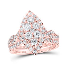 Radiant Rose Gold Diamond Cluster Wedding Ring Band Set - 1-1/2 Cttw - Alternate view 1 from Splendid Jewellery