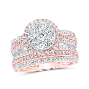 Wedding Collection | 10kt Rose Gold Round Diamond Cluster Bridal Wedding Ring Band Set 1-1/2 Cttw | Splendid Jewellery GND