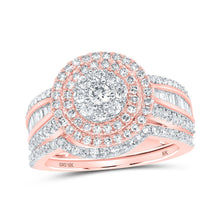 Load image into Gallery viewer, Radiant Rose Gold Diamond Cluster Wedding Ring Set - A Captivating Symbol of Elegance and Beauty - Alternate view 1 from Splendid Jewellery