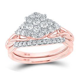 Captivating Rose Gold Diamond Cluster Wedding Ring Set - Alternate view 1 from Splendid Jewellery