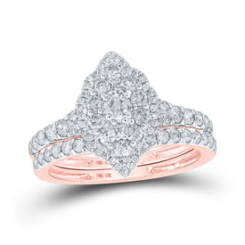 Radiant Love: 10kt Rose Gold Diamond Halo Bridal Wedding Ring Band Set - Alternate view 1 from Splendid Jewellery