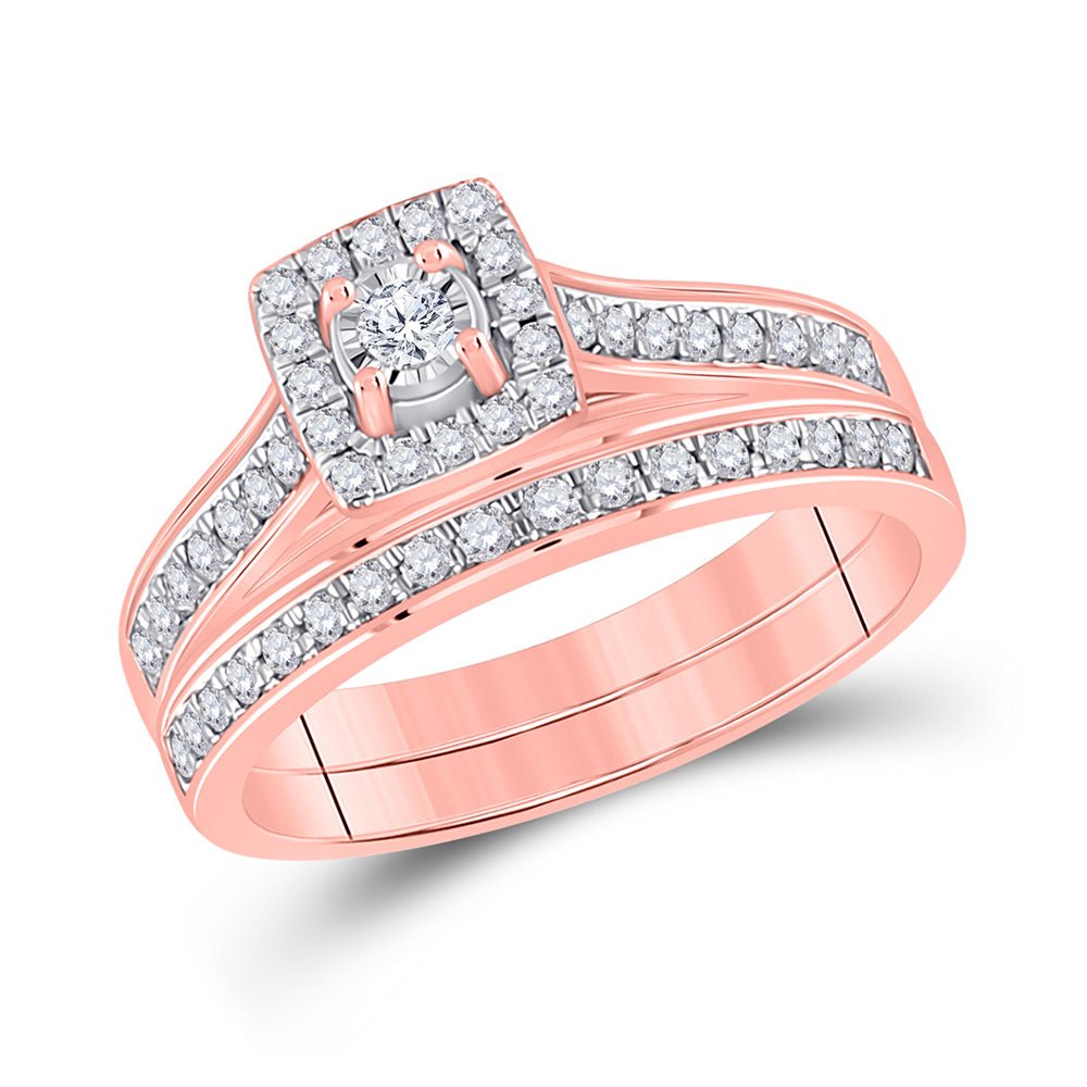 Wedding Collection | 10kt Rose Gold Round Diamond Halo Bridal Wedding Ring Band Set 1/2 Cttw | Splendid Jewellery GND