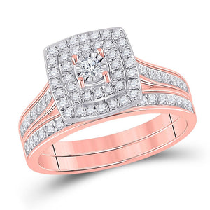 Wedding Collection | 10kt Rose Gold Round Diamond Halo Bridal Wedding Ring Band Set 1/2 Cttw | Splendid Jewellery GND