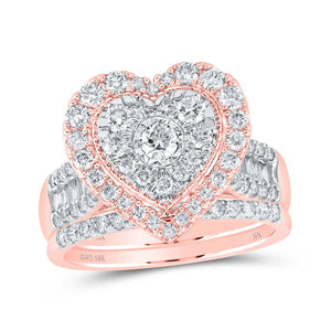 Wedding Collection | 10kt Rose Gold Round Diamond Heart Bridal Wedding Ring Band Set 1-1/4 Cttw | Splendid Jewellery GND