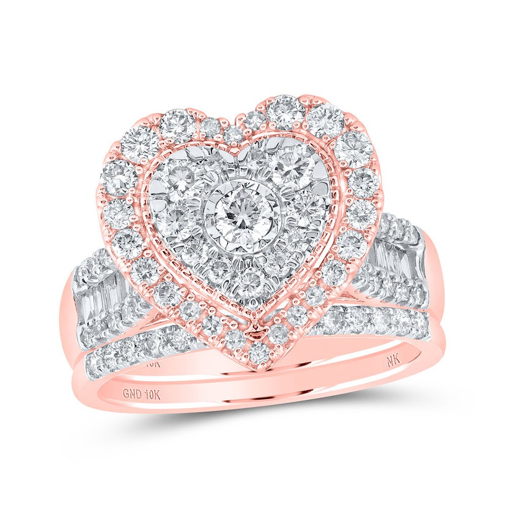 Wedding Collection | 10kt Rose Gold Round Diamond Heart Bridal Wedding Ring Band Set 1-1/4 Cttw | Splendid Jewellery GND