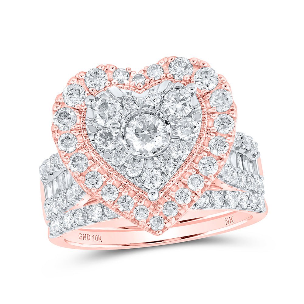 Wedding Collection | 10kt Rose Gold Round Diamond Heart Bridal Wedding Ring Band Set 2 Cttw | Splendid Jewellery GND