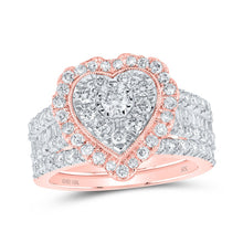 Load image into Gallery viewer, Romantic Rose Gold Diamond Heart Bridal Wedding Ring Set - Alternate view 1 from Splendid Jewellery