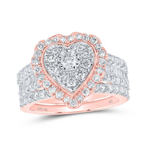 Wedding Collection | 10kt Rose Gold Round Diamond Heart Bridal Wedding Ring Band Set 2 Cttw | Splendid Jewellery GND