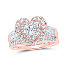 Romantic Rose Gold Diamond Heart Bridal Wedding Ring Set - Alternate view 1 from Splendid Jewellery