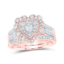 Load image into Gallery viewer, 10kt Rose Gold Diamond Heart Bridal Wedding Ring Band Set - Alternate view 1 from Splendid Jewellery
