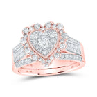 10kt Rose Gold Diamond Heart Bridal Wedding Ring Band Set - Alternate view 1 from Splendid Jewellery