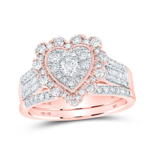 Wedding Collection | 10kt Rose Gold Round Diamond Heart Bridal Wedding Ring Band Set 7/8 Cttw | Splendid Jewellery GND