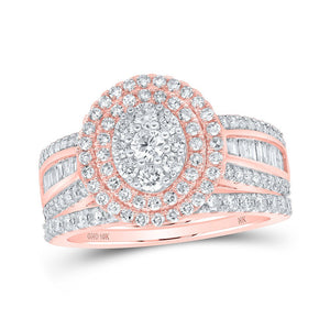 Wedding Collection | 10kt Rose Gold Round Diamond Oval Bridal Wedding Ring Band Set 1-1/4 Cttw | Splendid Jewellery GND