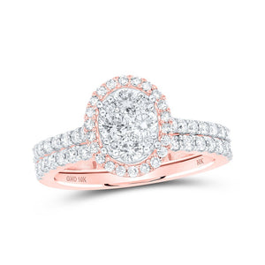 Wedding Collection | 10kt Rose Gold Round Diamond Oval Bridal Wedding Ring Band Set 1 Cttw | Splendid Jewellery GND