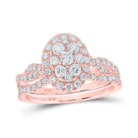 Captivating Rose Gold Oval Diamond Cluster Bridal Wedding Ring Set - Alternate view 1 from Splendid Jewellery