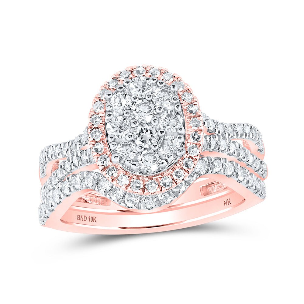 Wedding Collection | 10kt Rose Gold Round Diamond Oval-shape Bridal Wedding Ring Band Set 1 Cttw | Splendid Jewellery GND