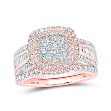 Load image into Gallery viewer, Splendid Romance | 10kt Rose Gold Diamond Square Bridal Wedding Ring Band Set 1-1/4 Cttw - Alternate view 1 from Splendid Jewellery