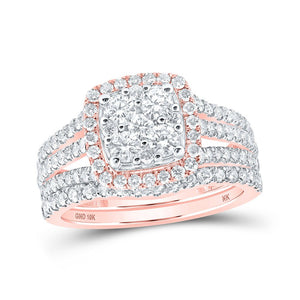 Wedding Collection | 10kt Rose Gold Round Diamond Square Bridal Wedding Ring Band Set 1-5/8 Cttw | Splendid Jewellery GND