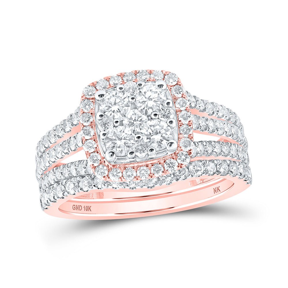 Wedding Collection | 10kt Rose Gold Round Diamond Square Bridal Wedding Ring Band Set 1-5/8 Cttw | Splendid Jewellery GND